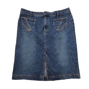 Venezia Denim Skirt Women's Size 18 Stretch Blue Pockets Front Vent EUC LN